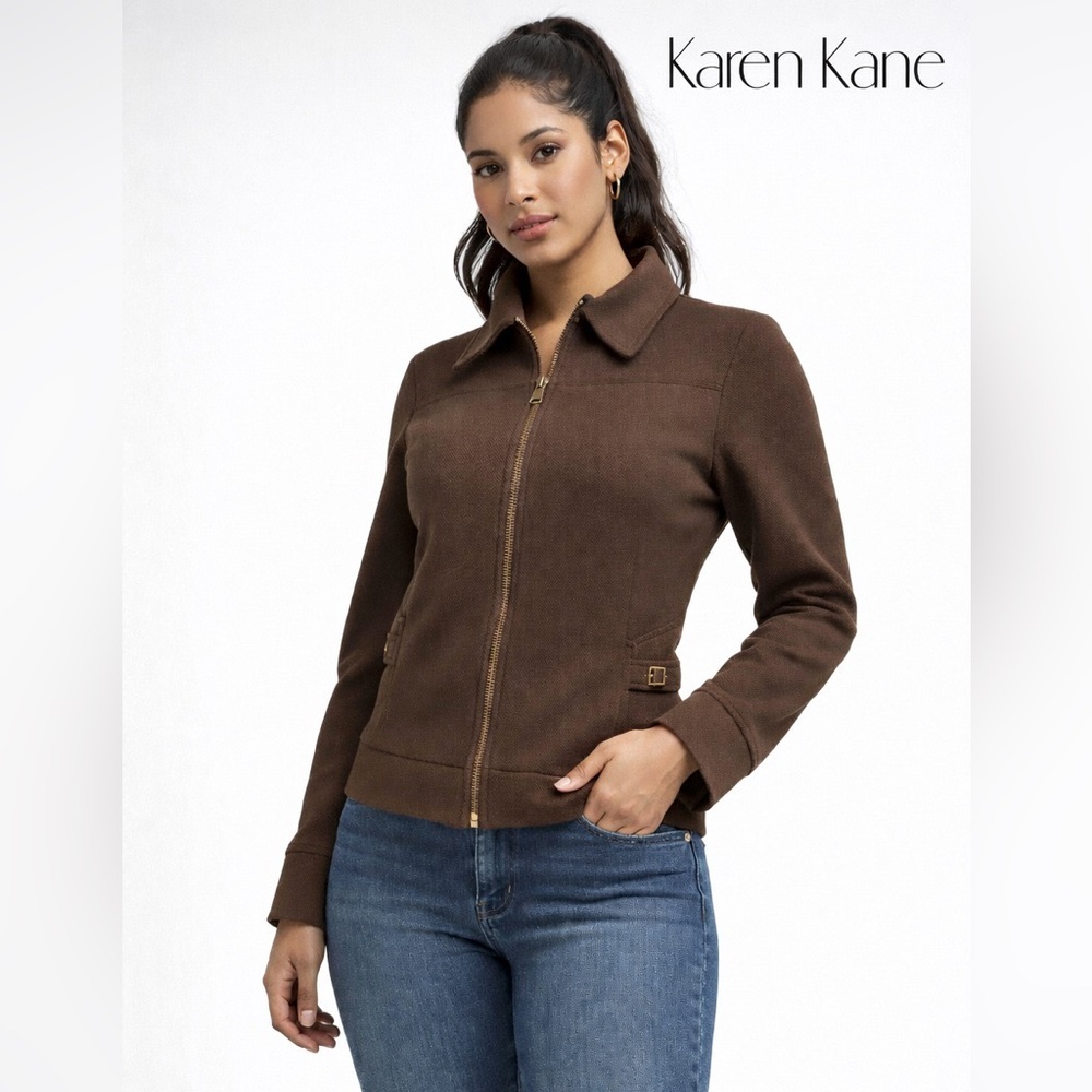 Karen Kane Lifestyle Chocolate Brown‎ Zip Jacket Workwear Minimalist Size 8